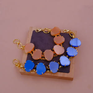 Pulsera de Cadena con Gema Ojo de Gato Azul Cabujón - Joyería Chapada en Oro Ajustable con Engaste de Puntas para Tobilleras de Mujer - Product Image 5