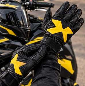 Gants de course en cuir véritable pour hommes, à doigts entiers, motif croisé, équipement de moto - Product Image 2