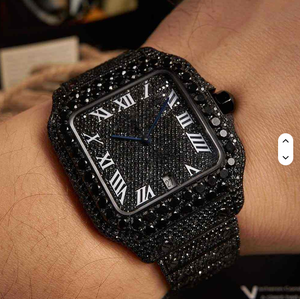 Reloj de Pulsera Analógico de Lujo Clásico de 41 mm, Negro, con Esfera Cuadrada, Moissanita VVS, Estilo Hip Hop, Movimiento Eta, Correa de Tela, Resistente al Agua 5 BAR - Product Image 1