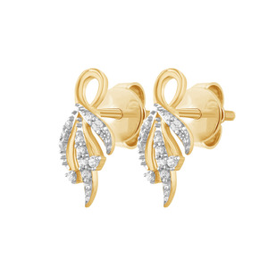 Boucles d'oreilles de luxe pour femme en or jaune 14 carats avec diamants torsadés floraux, taille brillant rond, diamants naturels certifiés IGI, pour mariage - Product Image 3