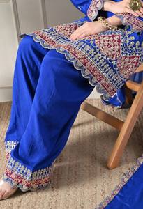 Conjunto de traje tradicional chino con top y pantalón palazzo, completamente cosido, listo para usar, diseño elegante para mujer, colección de ropa de fiesta. - Product Image 4