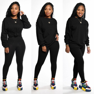 Women Two Piece Jogger <b>Set</b> Crew Neck Sweatshirt and Leggings Casual Streetwear Plus Size Custom Logo - Product Image 2
