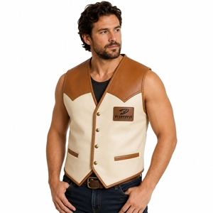 Gilet en cuir pour homme, gilet de moto en cuir véritable de qualité supérieure, veste de motard classique sans manches, doux, durable, confortable, décontracté, tendance - Product Image 1