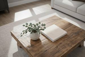 โต๊ะกาแฟทรงสี่เหลี่ยมทำจากไม้เนื้อแข็งพร้อมท็อปไม้แผ่นหนา ตกแต่งสไตล์ธรรมชาติแบบเรียบง่าย และโครงสร้างไม้เนื้อแข็งที่ทนทานสำหรับเฟอร์นิเจอร์ในห้อง - Product Image 3