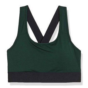 Sujetador deportivo verde oscuro con cuello redondo para mujer, leggings de cintura alta con panel negro, transpirables, que absorben la humedad, ajustados, sin costuras, 100% algodón. - Product Image 2