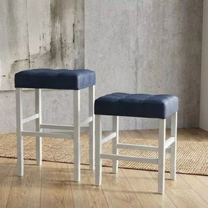 Juego de 2 Taburetes de Bar y Barra de Cocina de Cuero PU, Juego de Taburetes Tapizados en Cuero PU con Madera Maciza, Altura de Barra y Cocina - Product Image 1