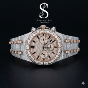 Montre de luxe pour homme en or rose 18 carats et argent sterling 925 avec diamants en moissanite naturelle de haute qualité - Product Image 1