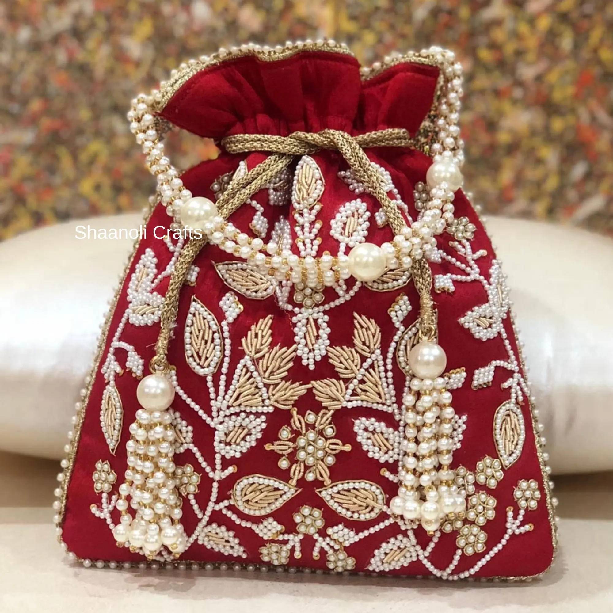 Handgemachte Luxus Stickerei Perle Potli Taschen für Frauen Abend kupplungen Handgelenk Taschen für Geschenke