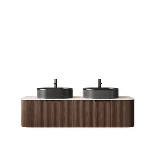 DINA 60\" Modern <b>Wall</b> <b>Mounted</b> Bathroom Vanity with Curved Edges and Striped Storage <b>Cabinets</b> 2 Black Ce - Product Image 3