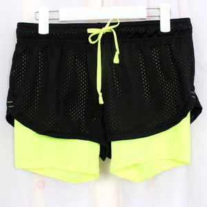 Men's Black Canvas Sport Shorts Neon Green Inner Layer Front Drawstring Waist Breathable Quick Dry Knee Length <b>Athletic</b> Wear - Product Image 1