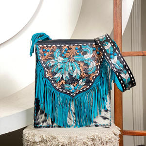 กระเป๋าสะพายข้างหนังวัวพร้อมกระเป๋าสตางค์แบบพับได้ชุดจับคู่2ชิ้น - Product Image 5