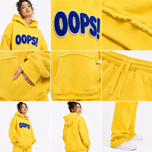 Survêtement à capuche surdimensionné pour femme en molleton de coton épais avec broderie chenille française et pantalon de jogging à taille élastique - Product Image 6
