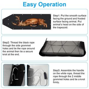 Corda per traino cervi con maniglia, corda nera da 32,8 piedi, corda bianca da 16,1 piedi, carrello per trasporto, tappetino da neve, attrezzatura essenziale per la caccia - Product Image 6