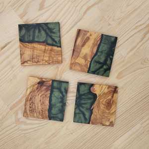 Handcrafted Natural Wood & <b>Epoxy</b> <b>Resin</b> Beverage Coaster Set Stylish Protective Drink Coasters for Home, Office & Cafe <b>Tables</b> - Product Image 5