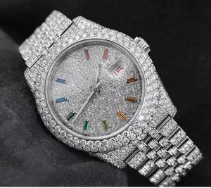 Reloj Iced Quartz con Esfera de Moissanita de Alta Calidad, Calendario Analógico, Resistente al Agua 10 Bar, Brazalete de Acero Inoxidable, Joyería de Lujo para Fiestas - Product Image 1