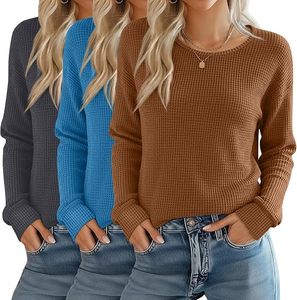 Pull-over en maille de couleur unie, sweat-shirt thermique jacquard, coupe ajustée, automne, anti-boulochage, texture gaufrée, sweat-shirt thermique - Product Image 1
