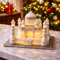Réplica Iluminada Hecha a Mano del Taj Mahal en Mármol Blanco Pulido Ecológico de Primera Calidad con Incrustaciones LED, Decoración de Lujo para el Hogar, Regalo