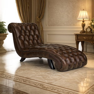 Sillón de Cuero Estilo Chesterfield Vintage, Tapizado con Diseño de Diamantes y Adornos de Tachuelas, Color Marrón, Ecológico, para Sala de Estar o Dormitorio - Product Image 2