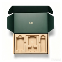 Boîte cadeau en papier rigide écologique de luxe sur mesure, insert en pulpe moulée à 3 compartiments, gaufrage, fournisseur d'emballages pour bijoux et cosmétiques