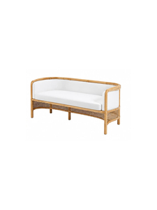 Canapé d'extérieur en rotin tropical deux places avec pieds solides et coussin blanc, design imperméable, mobilier de jardin - Product Image 4