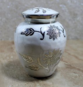 Handcrafted Silver Finish Floral Keepsake Urn with Lid Decorative Metal Storage <b>Jar</b> for Home Decor Ashes Memory Keepsake - Product Image 5