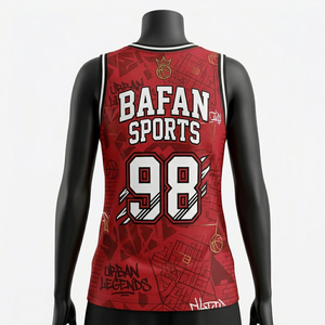 Camiseta de Baloncesto para Mujer, 150 GSM, Malla de Poliéster Resistente, Roja y Negra, Estilo Urbano, Transpirable, Diseño Personalizado por Sublimación, Algodón - Product Image 3