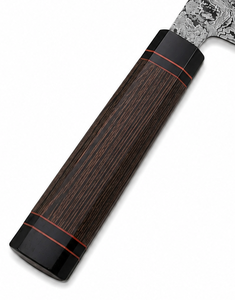 Couteau de chef de camping en acier Damas, pointe tombante, bord droit, manche en bois Wengé + résine noire, épaisseur 3 mm, DIY OEM - Product Image 3