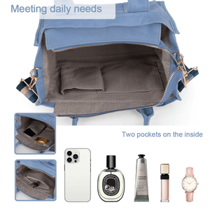 Bolso de mano y bandolera de lona azul para mujer - Product Image 4