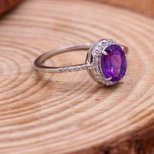 Wholesale 925 Solid Sterling Silver Natural Oval Amethyst <b>Cubic</b> <b>Zirconia</b> Halo <b>Ring</b> Fine Jewelry Memoria Jewels - Product Image 2