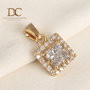 14KT <b>Solid</b> Yellow <b>Gold</b> Lab Grown Diamond Round Square Brilliant Cut <b>Pendant</b> Charm IGI Certified Jewelry for Women's Necklace - Product Image 2