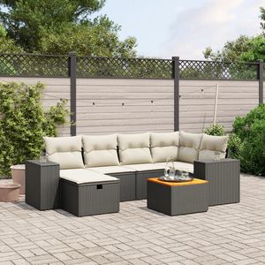 Ensemble de canapés de jardin blanc crème avec coussins, 6 places, en rotin, mobilier d'extérieur, design contemporain - Product Image 1