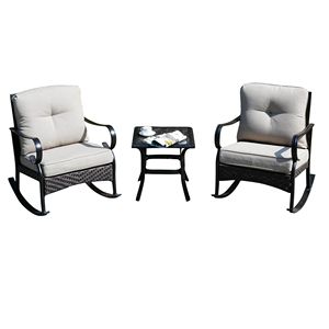 Set di 2 sedie a dondolo in vimini per patio e giardino e set di tavoli con piano in vetro temperato H18.91'' - Product Image 4