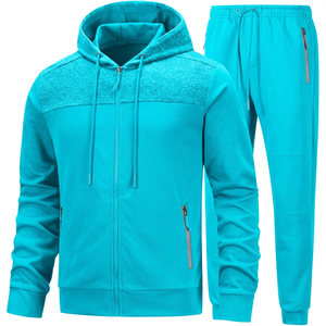 Survêtement à capuche pour homme, fermeture éclair intégrale, couleur unie, sweat-shirt et pantalon décontractés, respirant, en polaire écologique, vêtements d'hiver - Product Image 6