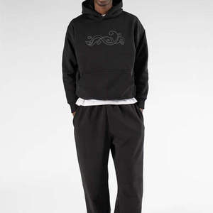 Sweat à capuche personnalisé en coton mélangé pour homme, avec strass, lourd et respirant - Product Image 1