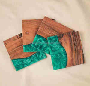 Posavasos de resina cuadrados al por mayor de alta calidad, nuevo diseño, posavasos de madera y resina en azul marrón para restaurante, oficina y uso en fiestas - Product Image 2