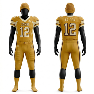 Uniforme de football américain pour hommes de haute qualité, 260 GSM, respirant, en polyester et élasthanne, style panneau couleur or, logo imprimé personnalisé - Product Image 1
