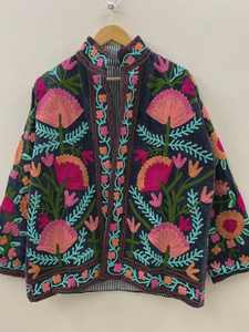 Chaqueta Corta de Terciopelo Bordada Suzani, Chaqueta de Terciopelo Unisex, Prendas Indias Disponibles al por Mayor - Product Image 6