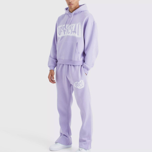 Conjunto Deportivo para Hombre, Color Lavanda, con Capucha, Ecológico, Corte Regular, Pantalones y Sudadera Largos, con Logotipo Estampado en la Parte Delantera, Estilo Casual Urbano - Product Image 1
