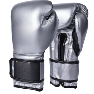Silver Leather Boxing Gloves 16 Oz <b>Velcro</b> Wrist Closure For Adults Training Use - Product Image 1