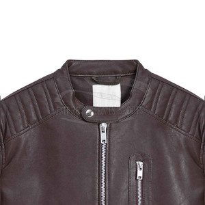 Chaqueta de cuero de invierno informal para hombre, venta al por mayor, nueva condición, piel de cordero marrón genuina, tela desgastada, soporte, decoración de bolsillo - Product Image 6