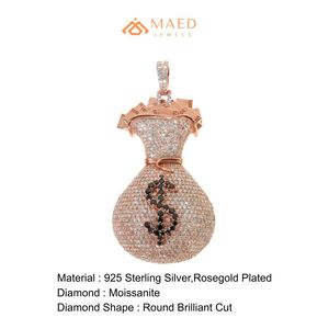จี้รูปถุงเงินประดับเพชรโมอิสซาไนต์สีโรสโกลด์ สไตล์ฮิปฮอป พร้อมจี้รูปสัญลักษณ์ดอลลาร์แบบกำหนดเอง สำหรับผู้ชาย ของขวัญแฟชั่น - Product Image 6