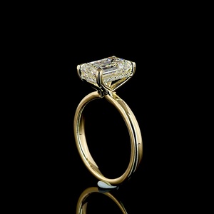 Bague classique en or jaune 14 carats avec diamant de laboratoire taille émeraude certifié IGI 3 carats, bague de fiançailles solitaire, bague de mariage - Product Image 4
