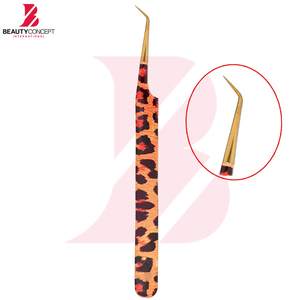 Pinces à cils personnalisées à motifs imprimés, ensemble de pinces à cils professionnelles en acier inoxydable à pointe en fibre pour volume avec embouts plaqués or - Product Image 6