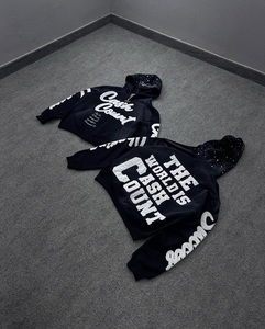 เสื้อฮู้ดซิปดำแบบสั่งทำพิเศษ ทรงโอเวอร์ไซส์ สไตล์สตรีทแวร์ ผ้าคอตตอนฟลีซหนานุ่ม พิมพ์ลายกราฟิก รับผลิตแบบ OEM ODM เสื้อฮู้ดซิปแบบยูนิเซ็กซ์ - Product Image 3
