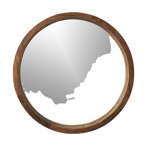 Espejo de pared redondo con marco de madera de acacia, estilo moderno, para baño, espejo circular de madera natural para decoración del hogar, directo de fábrica. - Product Image 1