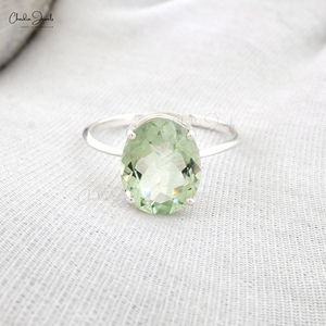 Produit le plus vendu : Bague solitaire en améthyste verte ovale facettée 9x11mm, en argent sterling 925 avec placage poli miroir, bijoux - Product Image 4