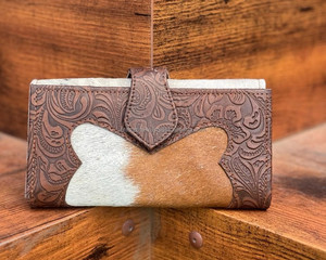 Pochette en cuir sculpté usiné à la main nouveau portefeuille en fourrure de vachette occidentale de créateur cartes Vintage, cadeaux de portefeuille en espèces pour elle - Product Image 2