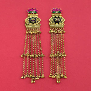 Pendientes de araña étnicos chapados en oro con piedras de circonita y diseño floral para mujer, joyería de boda - Product Image 3