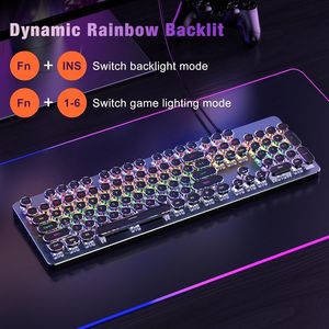 Clavier de jeu mécanique de style rétro punk, design machine à écrire avec panneau métallique, interrupteurs bleus clic-clac, rétroéclairage LED arc-en-ciel, 10 touches - Product Image 2