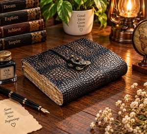 Croc Texture Leather <b>Diary</b> with Metal Lock 7x5 Inch Handmade Embossed Notebook Lockable Secret Journal Gift - Product Image 4